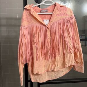 NWT Blue B Collection Pink Coral Fringe Button-Up Shirt